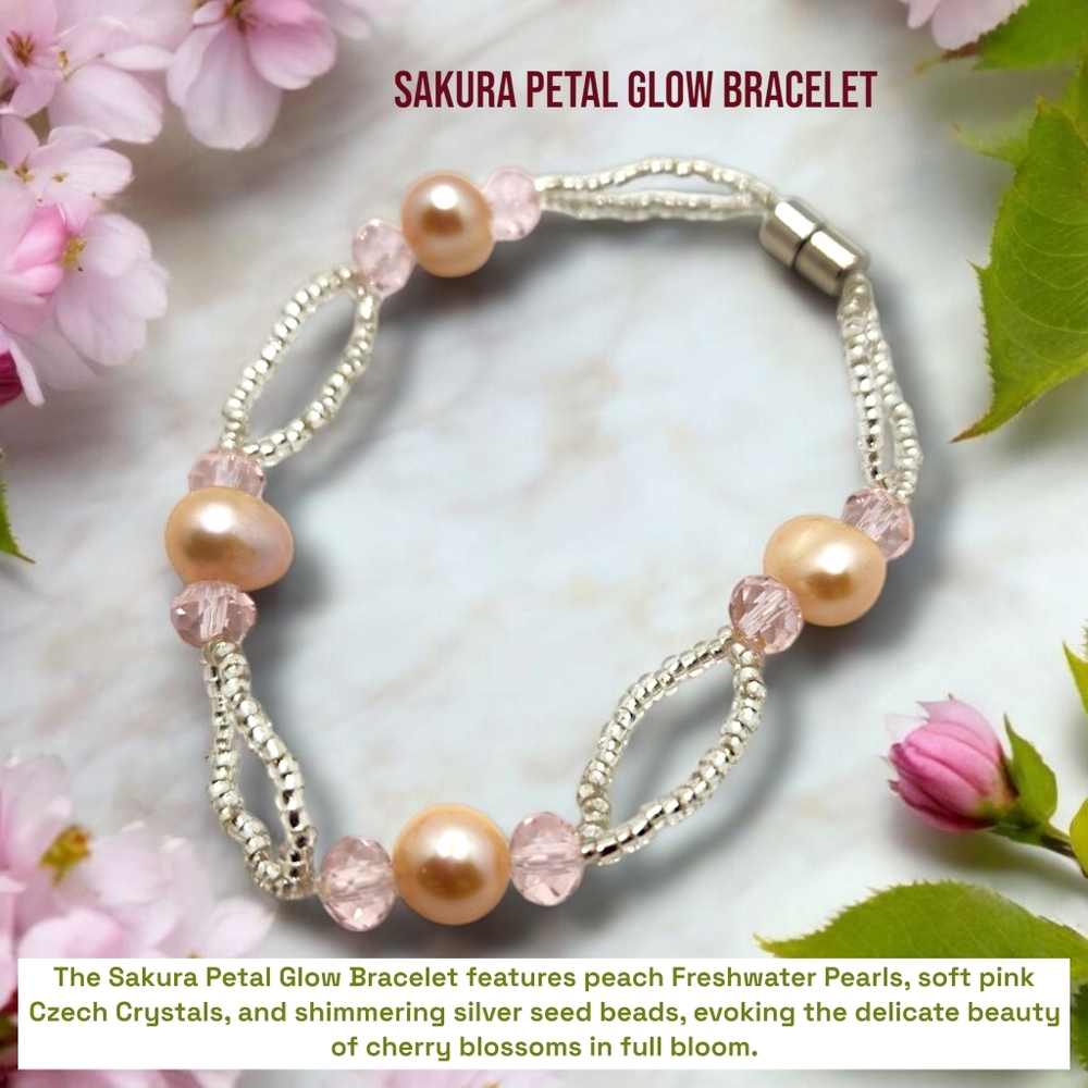Peach Freshwater Pearl, Sesd beads Magnetic clasp bracelet